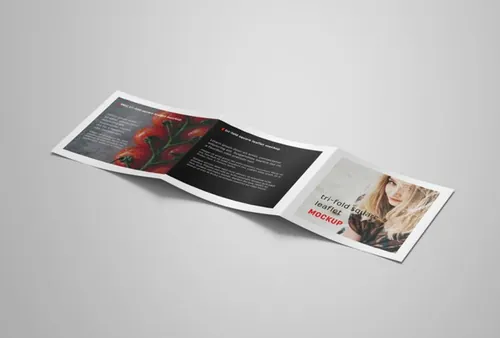 三折页传单设计贴图展示模板 Square trifold leaflet mockup
