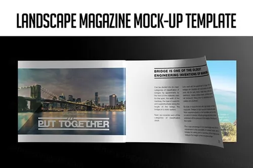 书籍杂志模型PSD贴图模板Landscape Magazine Mock-up Templa