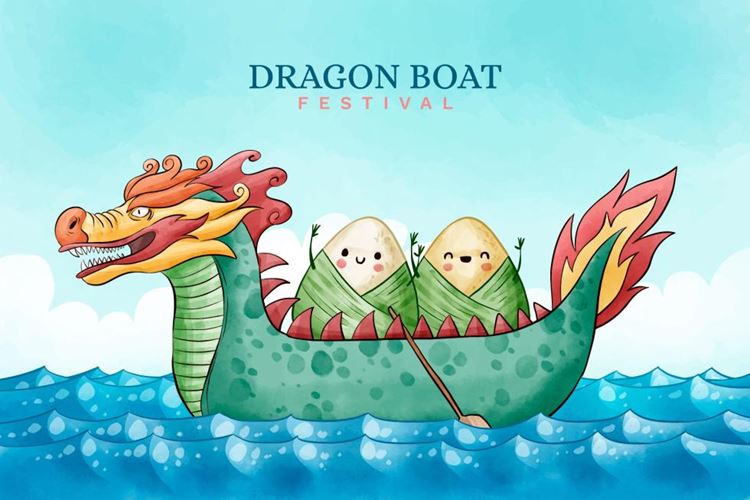 中国传统端午节卡通粽子龙舟EPS矢量插画素材