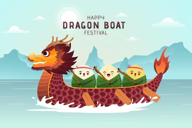 中国传统端午节卡通粽子龙舟EPS矢量插画素材