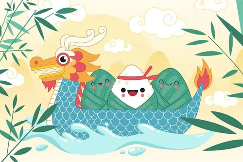 中国传统端午节卡通粽子龙舟EPS矢量插画素材
