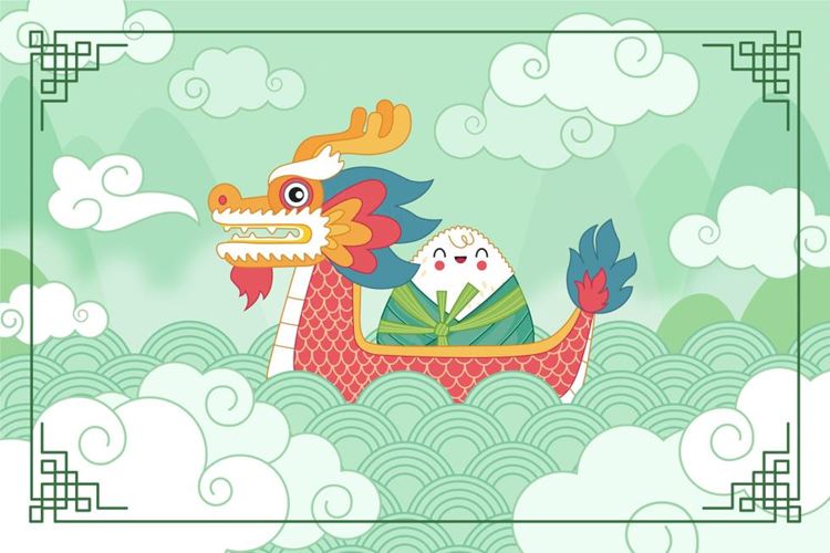 中国传统端午节卡通粽子龙舟EPS矢量插画素材