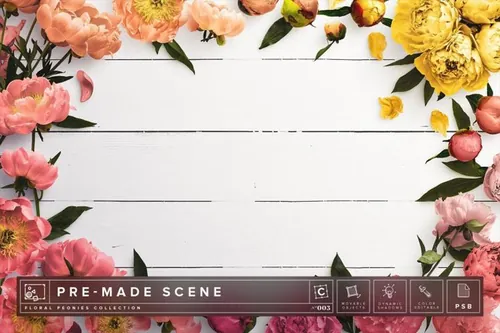 花卉样机素材 Floral Peonies Mockup Scene