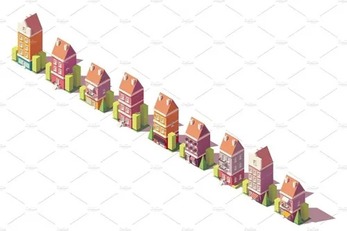 矢量低聚旧城大厦插图设计素材Vector low poly isometric old buildings set