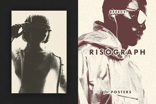 复古半色调活版印刷复印机雕刻效果PSD模板 Risograp