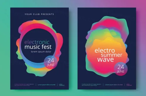 电子音乐夏天蒸汽波抽象渐变矢量海报传单