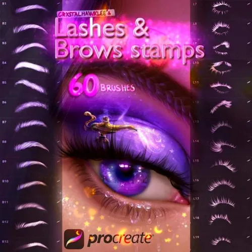 卡通动漫插画二次元美女眉毛睫毛笔刷 60 Eyelashes  Eyebrows for Procreate