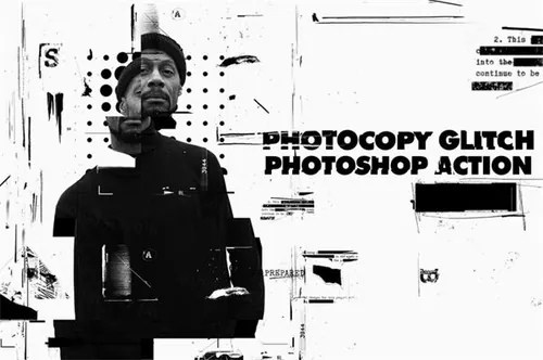 抽象故障艺术图像错位传真印刷图片效果PS动作 Photocopy Gl
