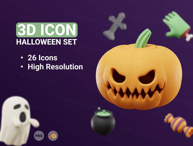 高质量三维渲染万圣节主题卡通3D插画素材 3D Hallow