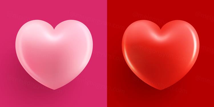 时尚情人节七夕三八妇女节粉色和红色爱心元素心形图标设计EPS