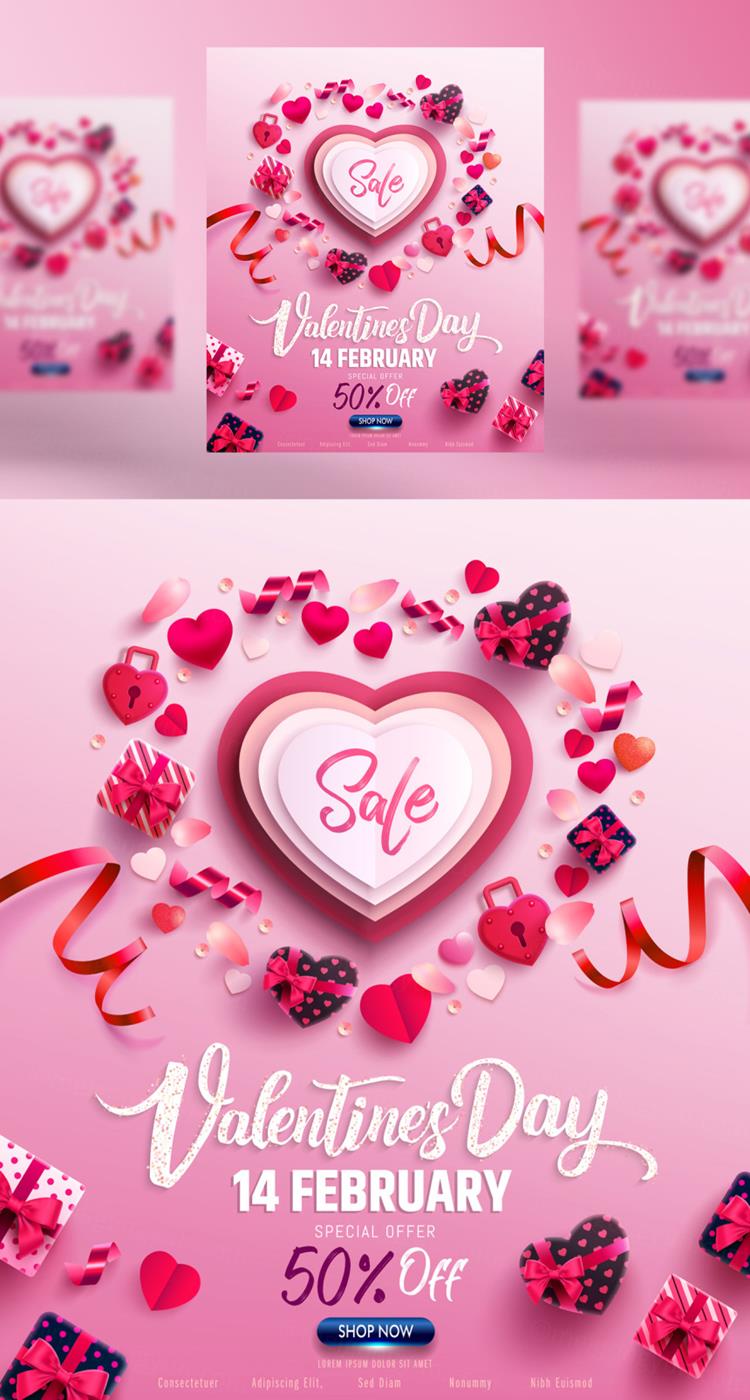 时尚情人节七夕爱情三八妇女节爱心活动促销EPS矢量海报插画素