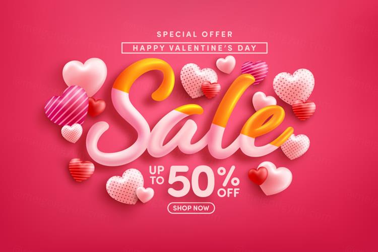 时尚情人节七夕爱情三八妇女节气球爱心活动促销EPS矢量海报插