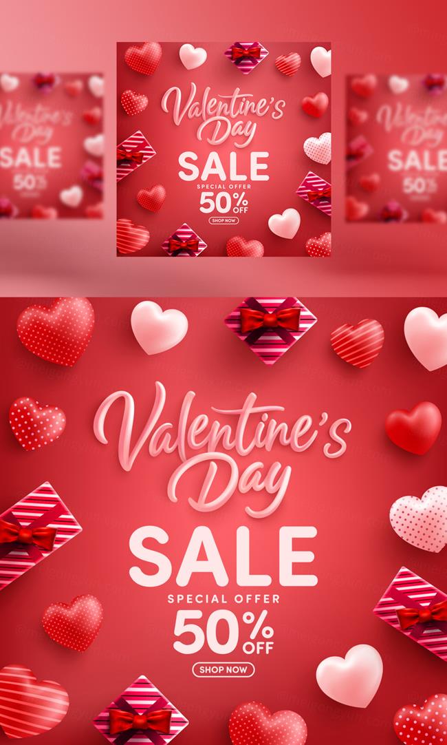 时尚情人节七夕爱情三八妇女节爱心活动促销EPS矢量海报插画素