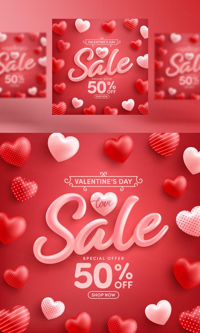 时尚情人节七夕爱情三八妇女节气球爱心活动促销EPS矢量海报插