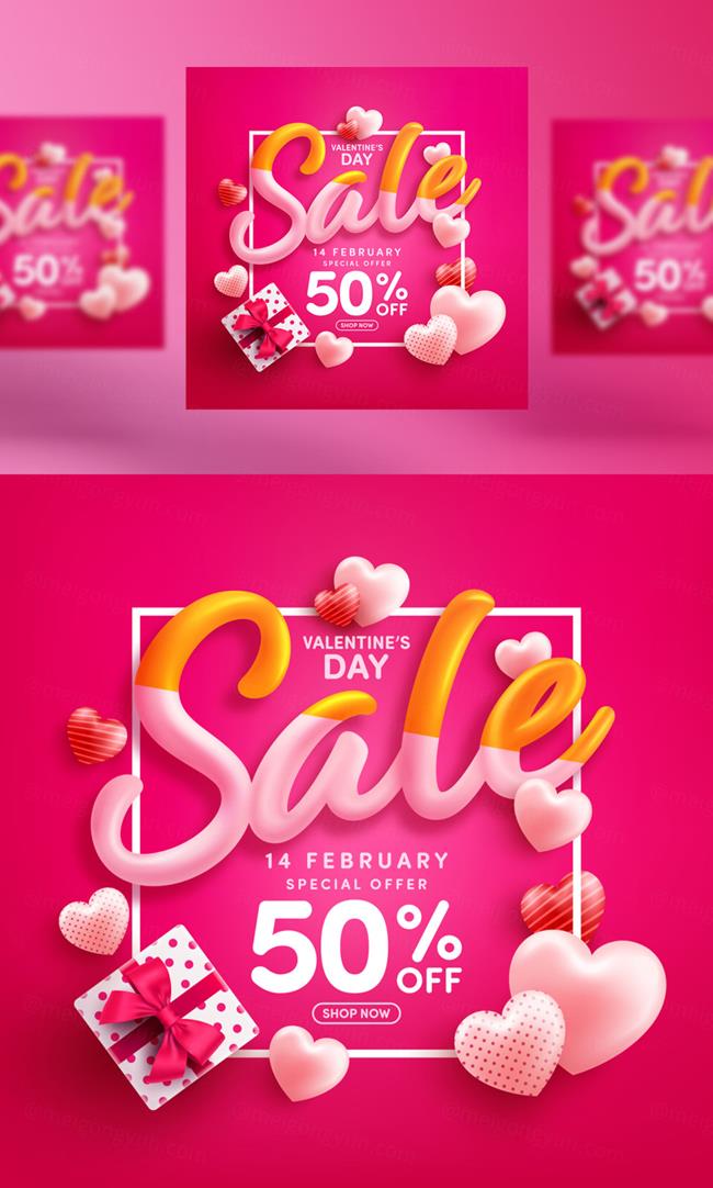 时尚情人节七夕爱情三八妇女节气球爱心活动促销EPS矢量海报插