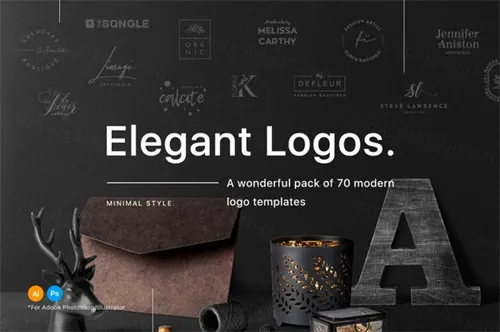 70款优雅的极简主义女性商标LOGO模板素材 Elegant Logos (Extended License)