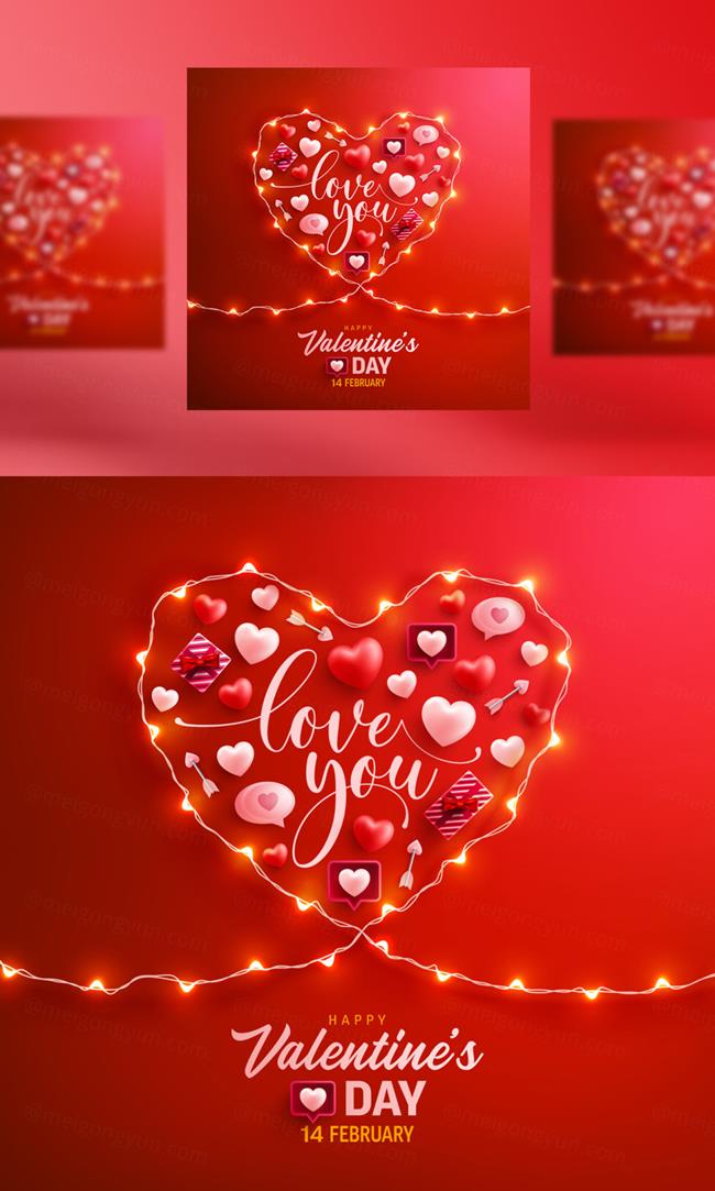 时尚红色情人节七夕爱情三八妇女节爱心活动促销EPS矢量横幅海