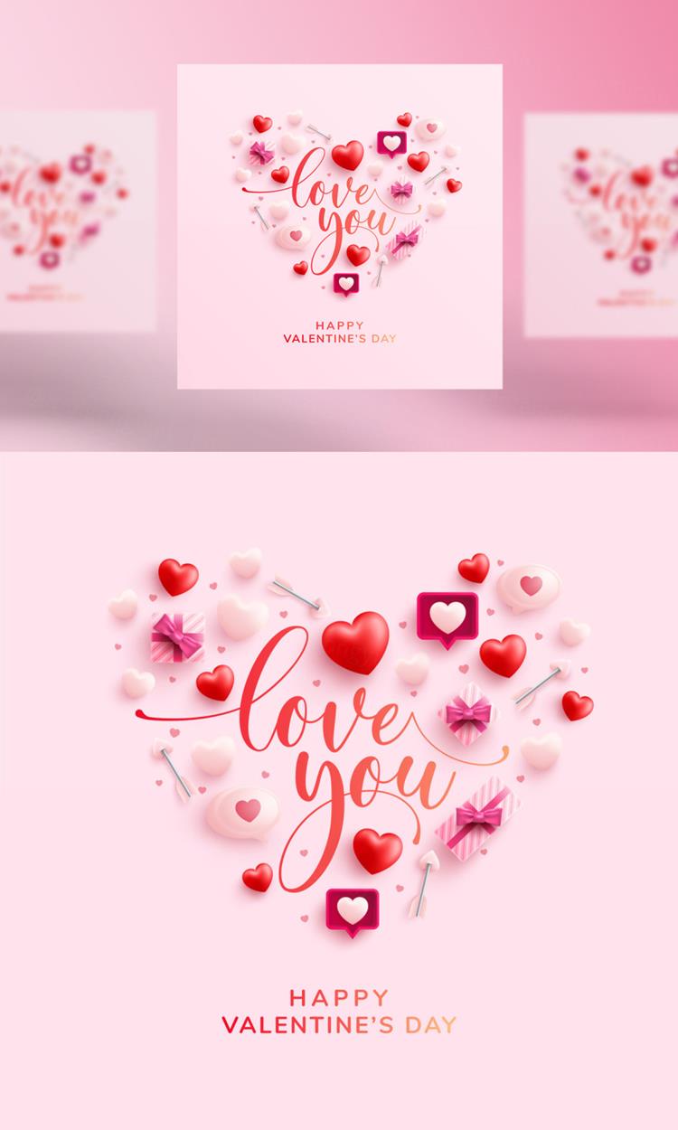 时尚浅粉色情人节七夕爱情三八妇女节爱心活动促销EPS矢量横幅