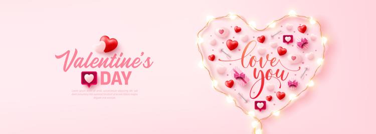 时尚浅粉色情人节七夕爱情三八妇女节爱心活动促销EPS矢量横幅