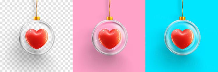 时尚情人节七夕三八妇女节透明水晶球立体卡通爱心设计装饰元素E
