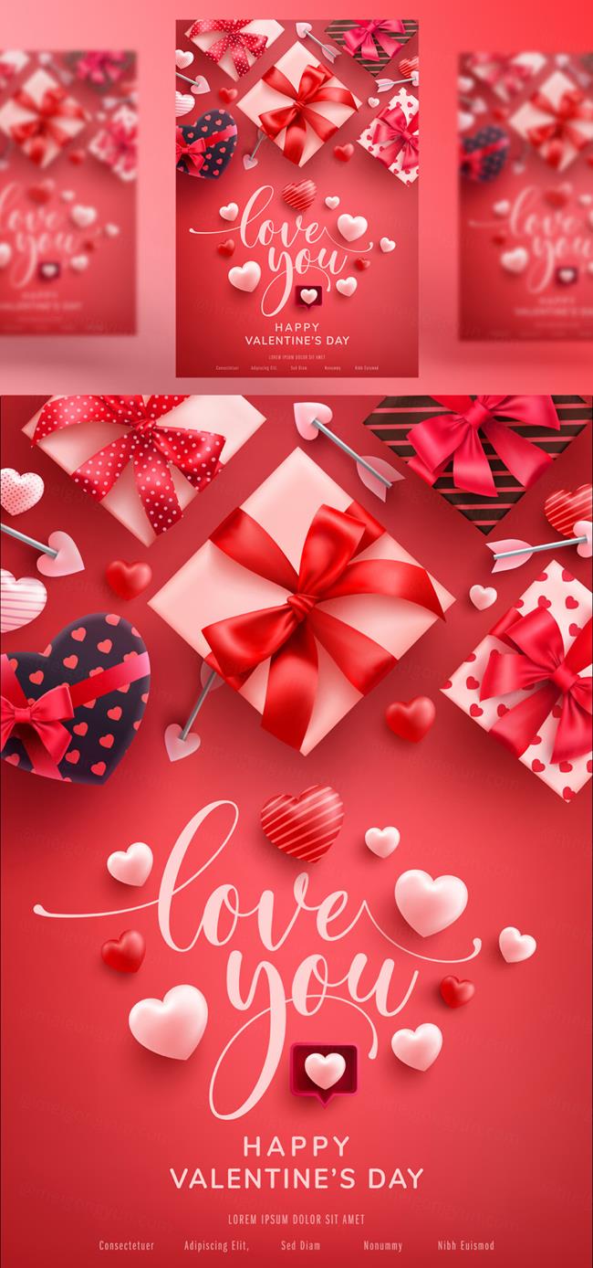 时尚情人节七夕爱情三八妇女节爱心活动促销EPS矢量海报插画素