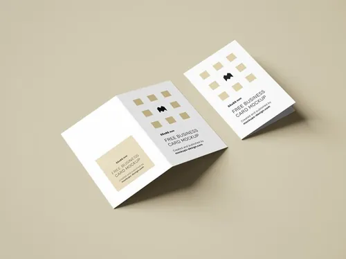 折页传单宣传提案贴图样机模版 folded business cards mockup / 85x55mm