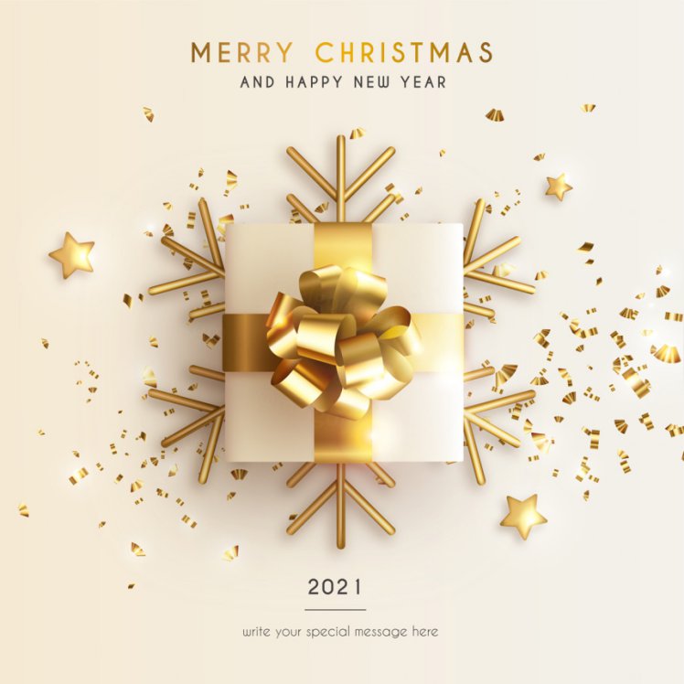 2021年金色圣诞节新年装饰贺卡EPS矢量海报素材 Merry christmas greeting card