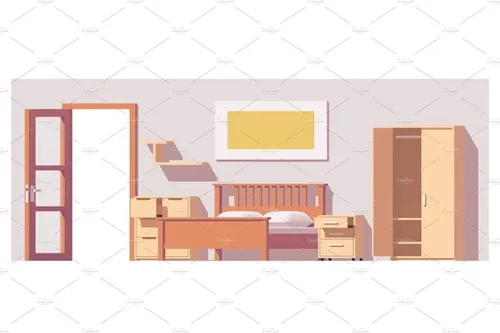 矢量卧室插图设计素材Vector low poly bedroom