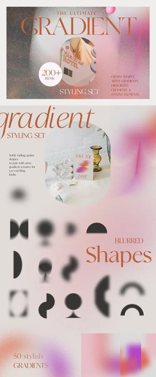 新复古潮流抽象颗粒感渐变扭曲几何形状迷幻背景素材 Gradi