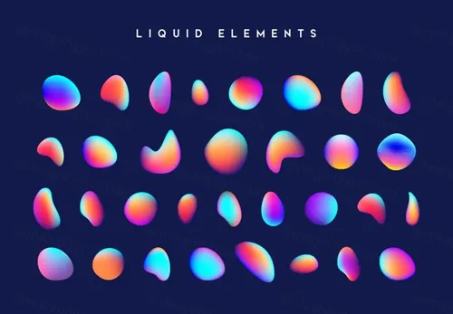 渐变彩虹全息渐变现代抽象3D立体元素 Gradient iridescent shapes