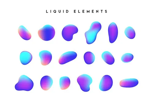渐变彩虹全息渐变现代抽象3D立体元素 Gradient iridescent shapes