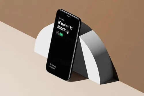 苹果11手机场景贴图样机模板 Clear Scene With iPhone 11 Pro Mockup V2 Isometric