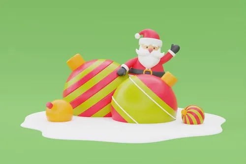 三维渲染可爱卡通圣诞老人圣诞节礼盒装饰品元素高清图片素材