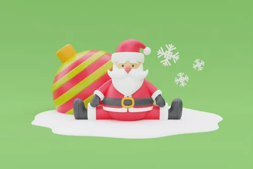 三维渲染可爱卡通圣诞老人圣诞节礼盒装饰品元素高清图片素材