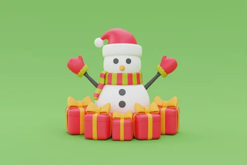 三维渲染可爱卡通圣诞节礼盒装饰品元素高清图片素材