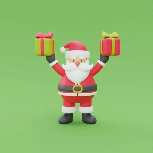 三维渲染可爱卡通圣诞老人圣诞节礼盒装饰品元素高清图片素材