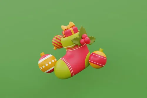 三维渲染可爱卡通袜子圣诞节礼盒装饰品元素高清图片素材