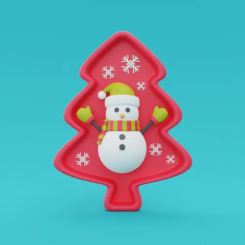 三维渲染可爱卡通雪人圣诞节礼盒装饰品元素高清图片素材