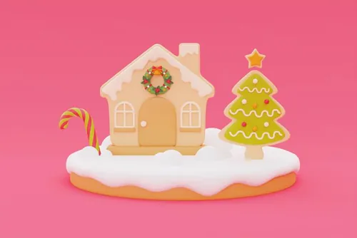 三维渲染可爱卡通圣诞节礼盒装饰品元素高清图片素材