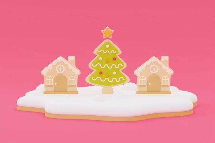 三维渲染可爱卡通圣诞节礼盒装饰品元素高清图片素材