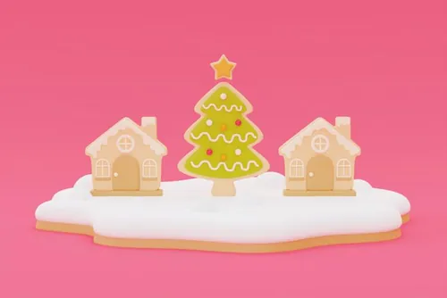 三维渲染可爱卡通圣诞节礼盒装饰品元素高清图片素材