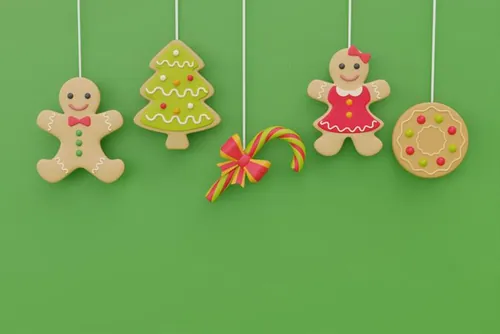 三维渲染可爱卡通姜饼圣诞节礼盒装饰品元素高清图片素材