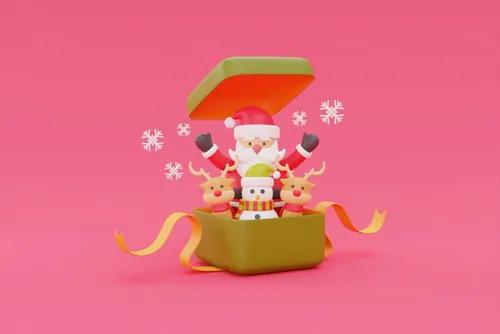 三维渲染可爱卡通圣诞节圣诞礼物礼盒装饰品元素高清图片素材