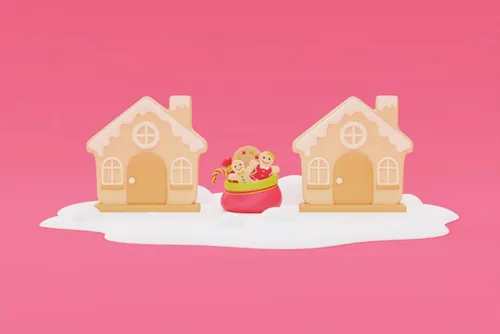 三维渲染可爱卡通圣诞节礼盒装饰品元素高清图片素材