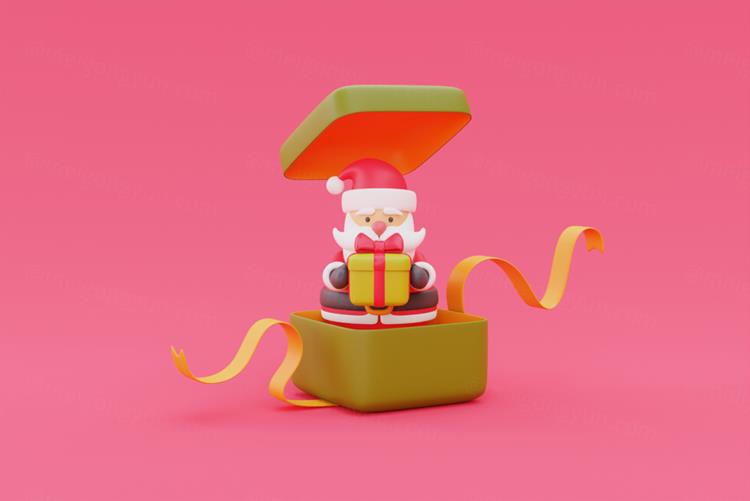 三维渲染可爱卡通圣诞节礼盒装饰品元素高清图片素材