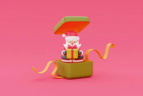 三维渲染可爱卡通圣诞节礼盒装饰品元素高清图片素材