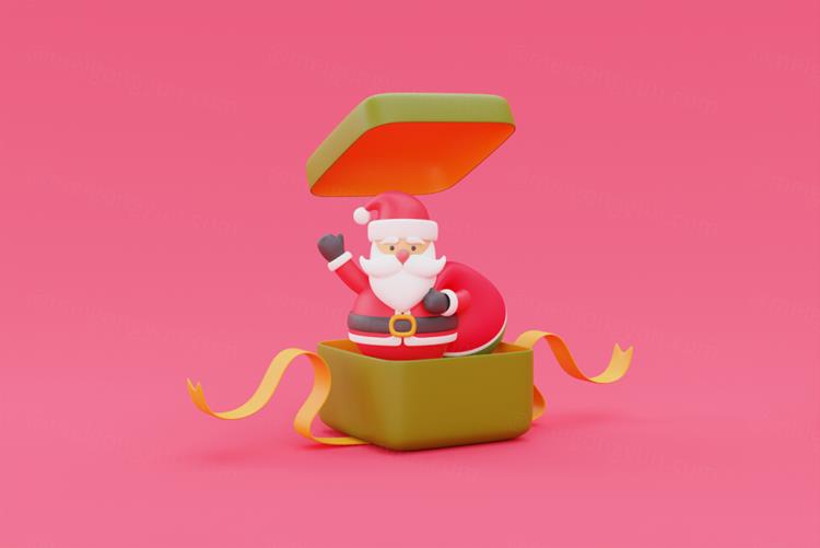 三维渲染可爱卡通圣诞礼物圣诞节礼盒装饰品元素高清图片素材