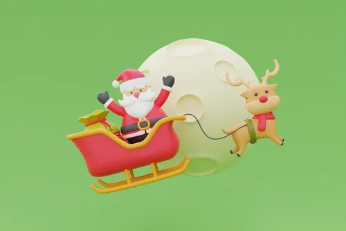 三维渲染可爱卡通圣诞老人和麋鹿圣诞节礼盒装饰品元素高清图片素