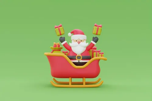 三维渲染可爱卡通圣诞老人圣诞节礼盒装饰品元素高清图片素材
