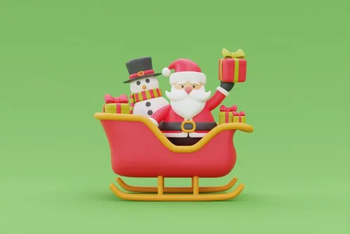 三维渲染可爱卡通圣诞老人圣诞节礼盒装饰品元素高清图片素材